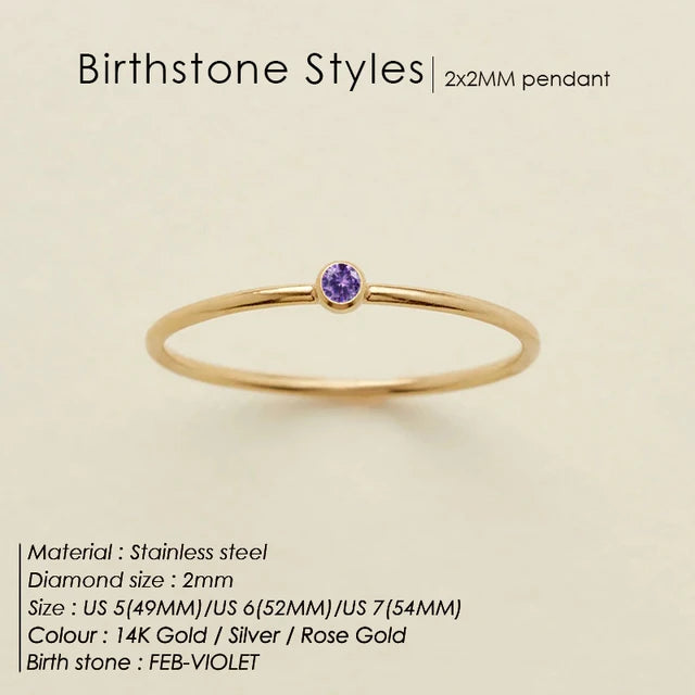 316 Stainless Steel Birthstone Ring Gold Color
